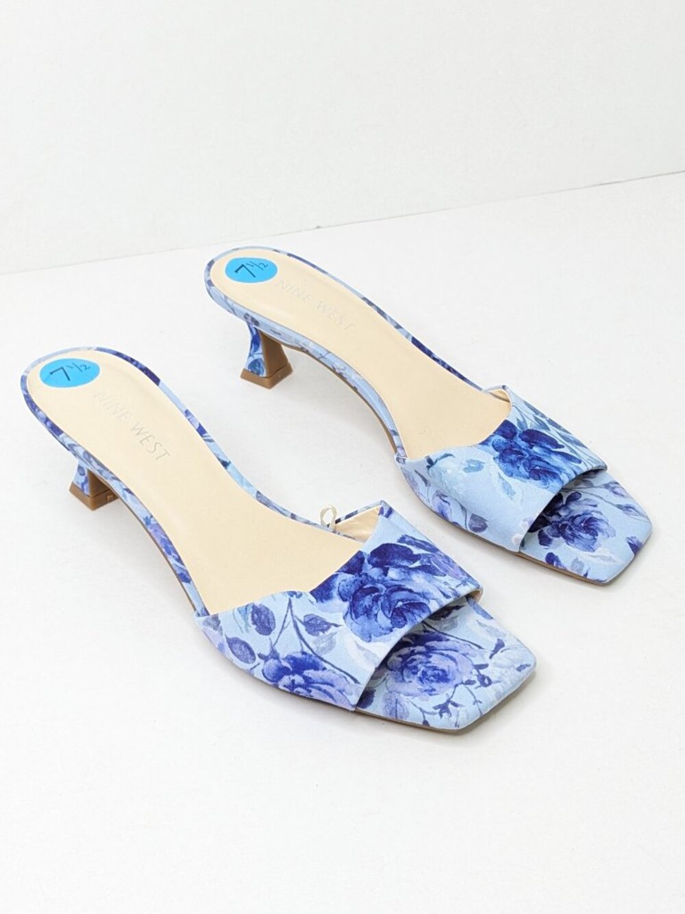 Nine West Inya Heeled Sandals Blue Floral Women's 7.5